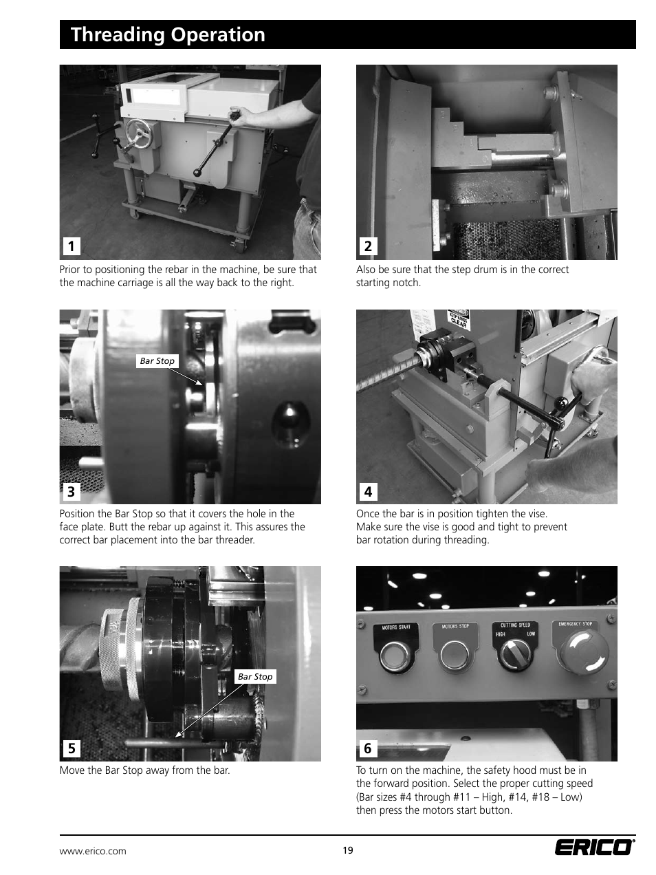 Threading operation | ERICO LENTON Mid-Range Bar Threader User Manual | Page 19 / 24