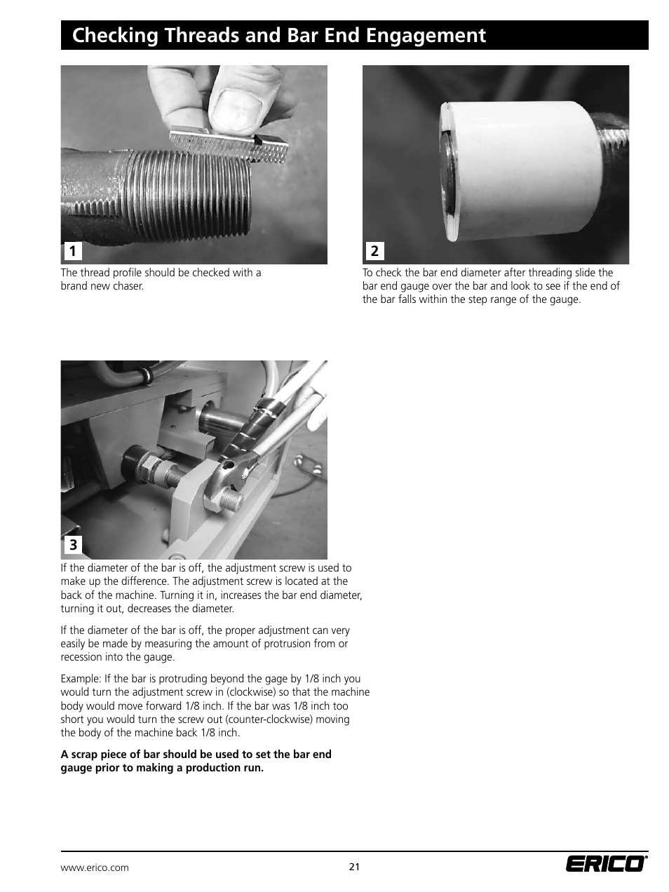 Checking threads and bar end engagement | ERICO LENTON Mid-Range Bar Threader User Manual | Page 21 / 24