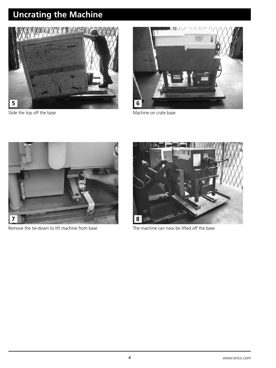 Uncrating the machine | ERICO LENTON Mid-Range Bar Threader User Manual | Page 4 / 24