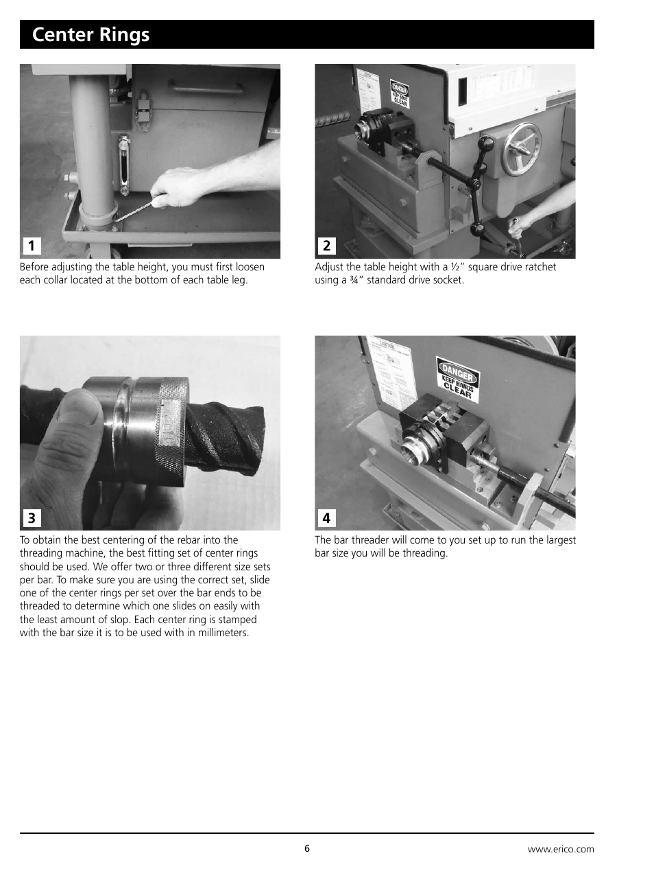 Center rings | ERICO LENTON Mid-Range Bar Threader User Manual | Page 6 / 24