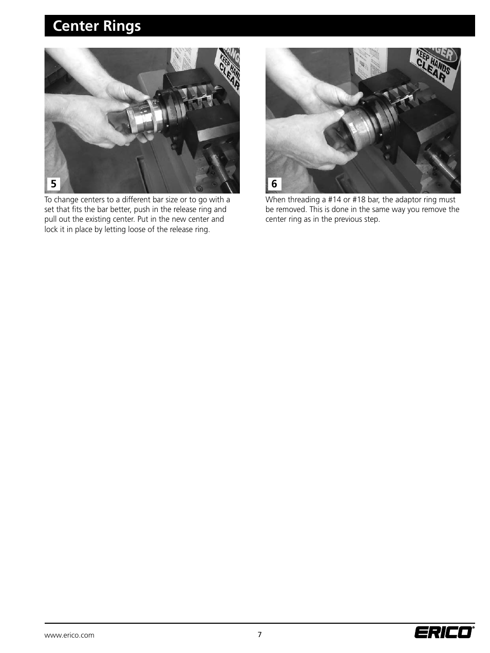 Center rings | ERICO LENTON Mid-Range Bar Threader User Manual | Page 7 / 24