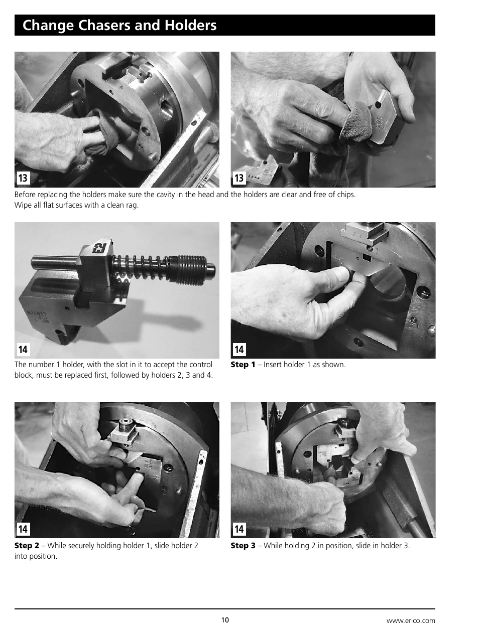 Change chasers and holders | ERICO Standard Bar Threader User Manual | Page 10 / 20