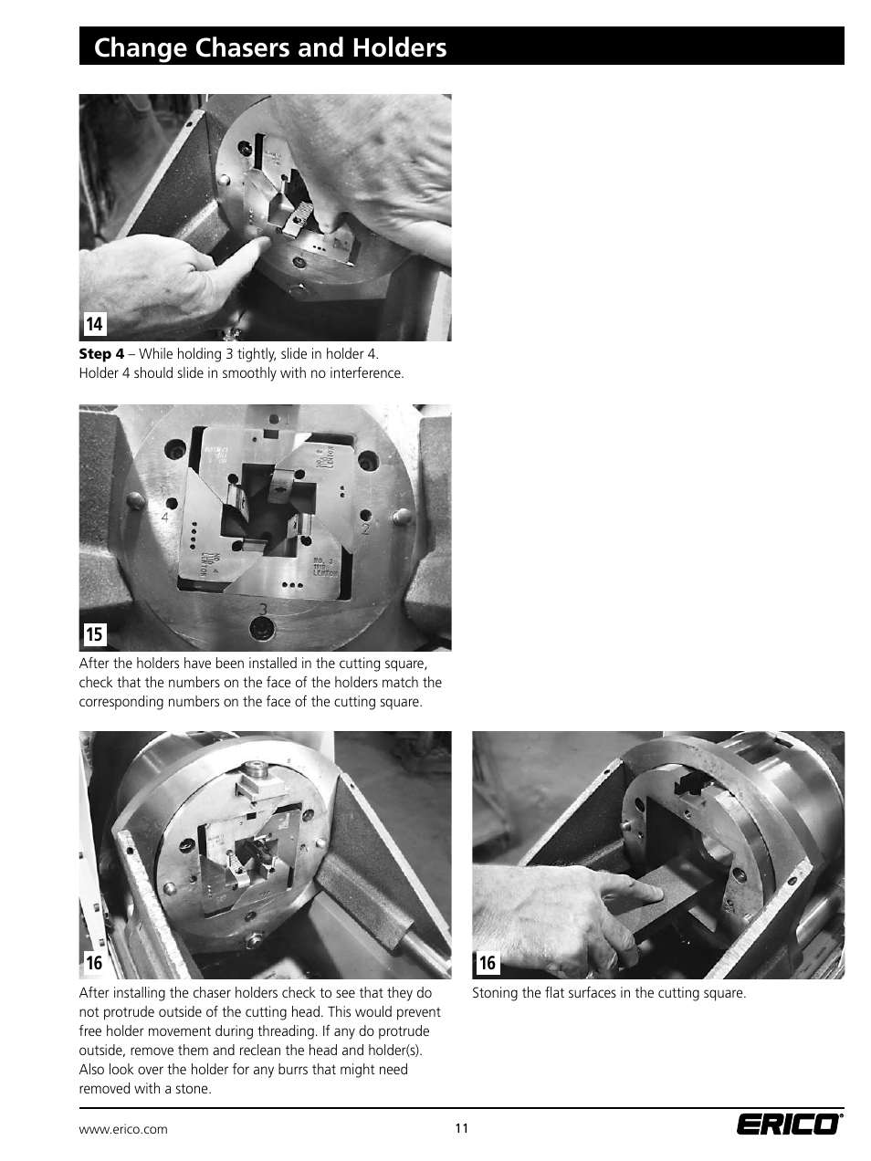 Change chasers and holders | ERICO Standard Bar Threader User Manual | Page 11 / 20