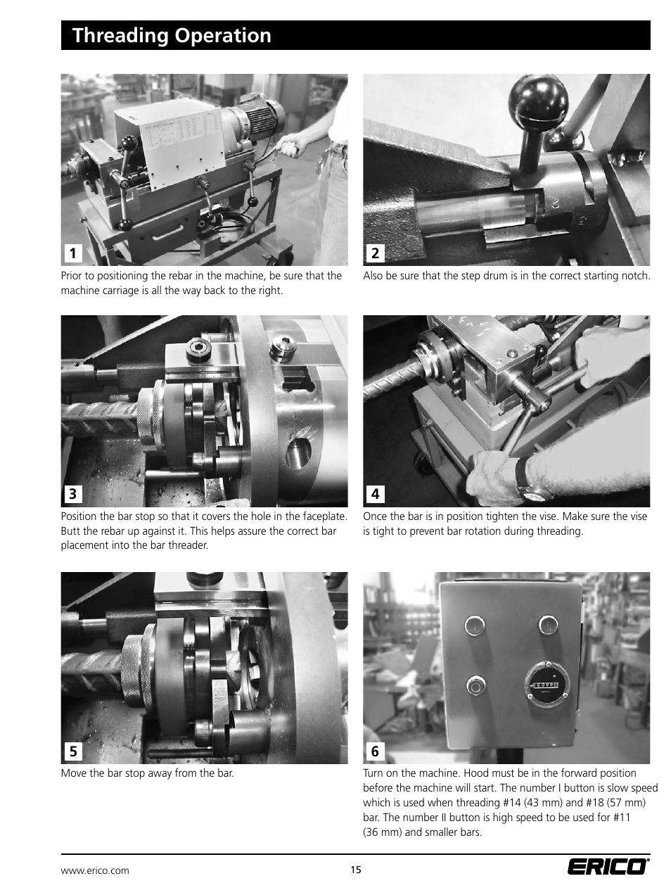 Threading operation | ERICO Standard Bar Threader User Manual | Page 15 / 20