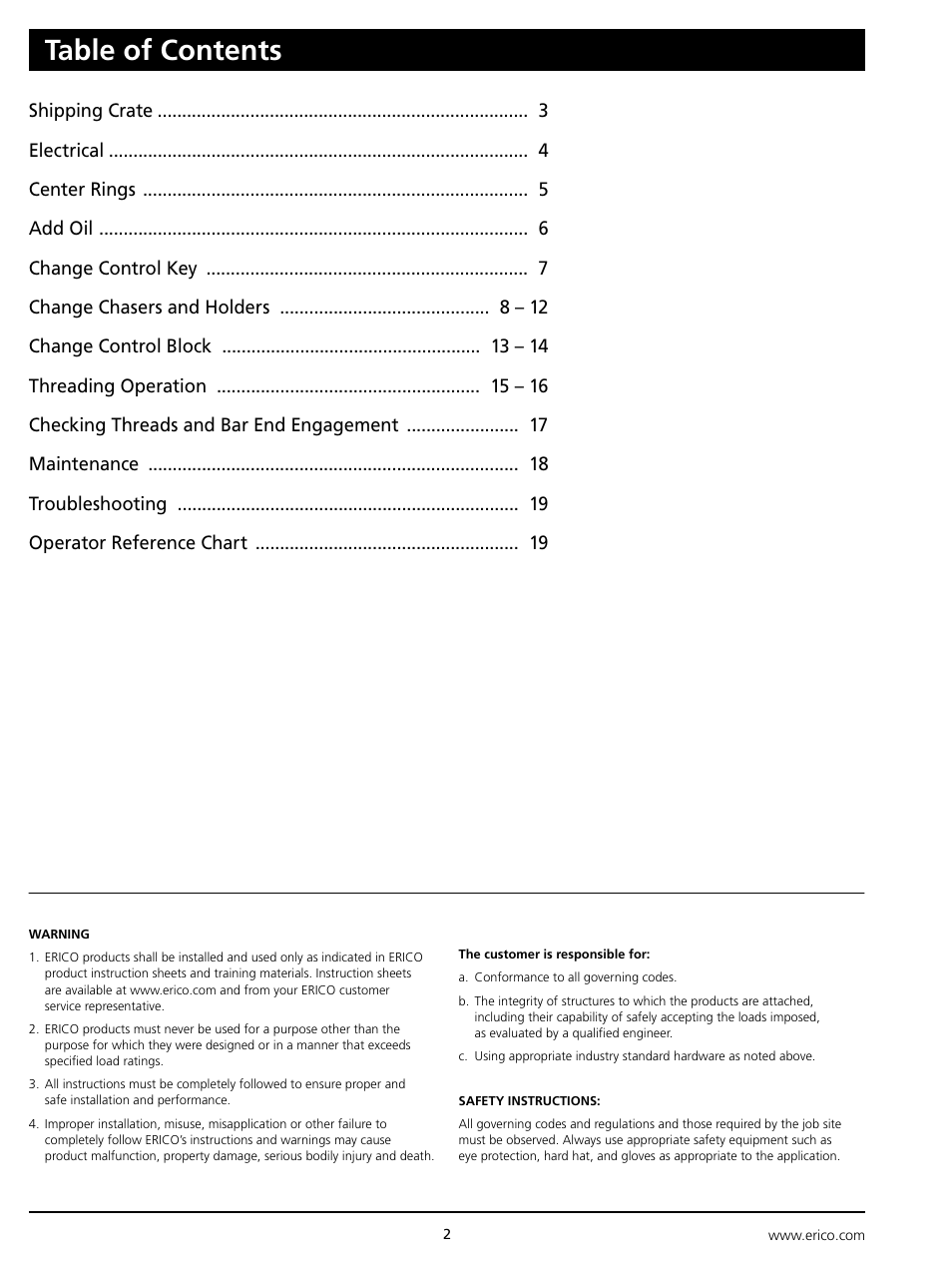 ERICO Standard Bar Threader User Manual | Page 2 / 20