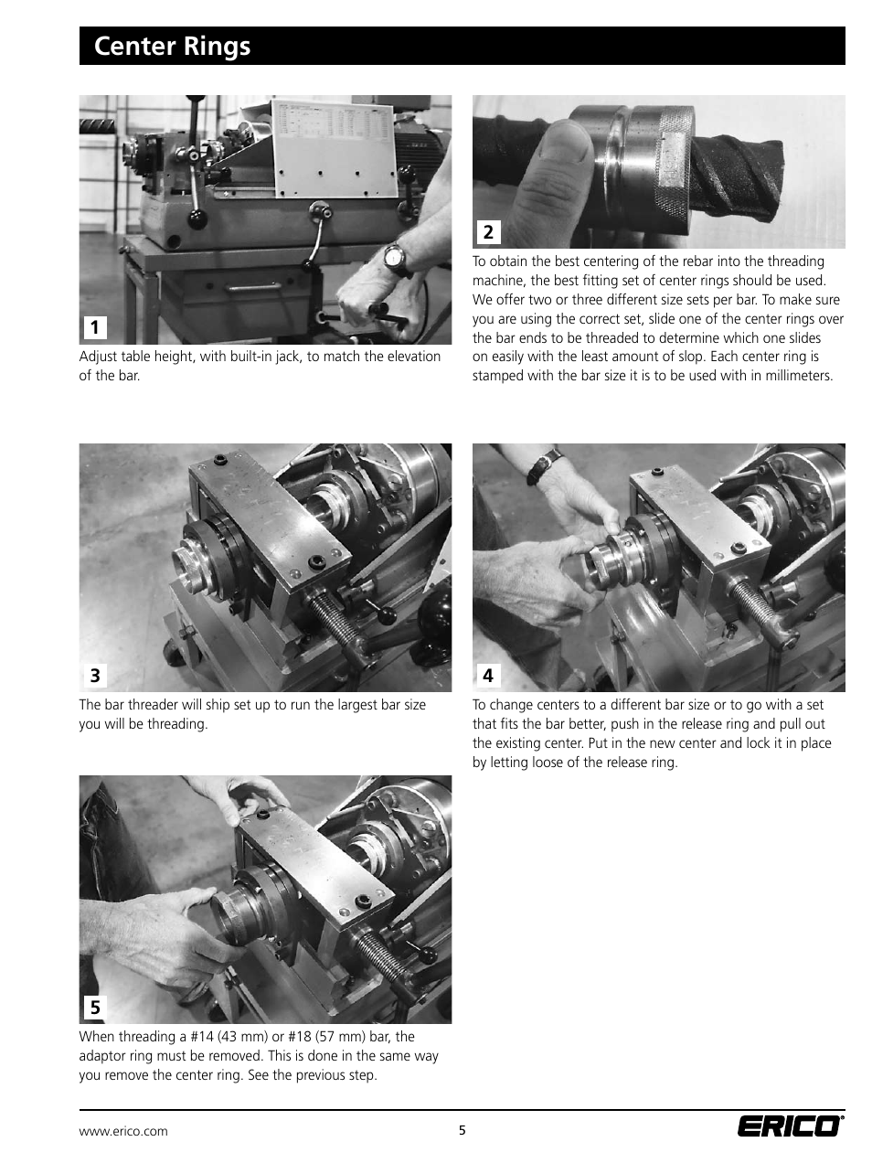 Center rings | ERICO Standard Bar Threader User Manual | Page 5 / 20