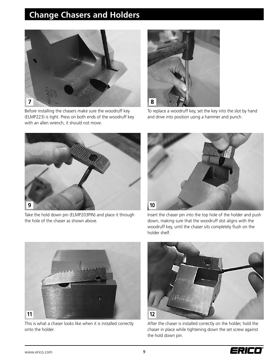 Change chasers and holders | ERICO Standard Bar Threader User Manual | Page 9 / 20