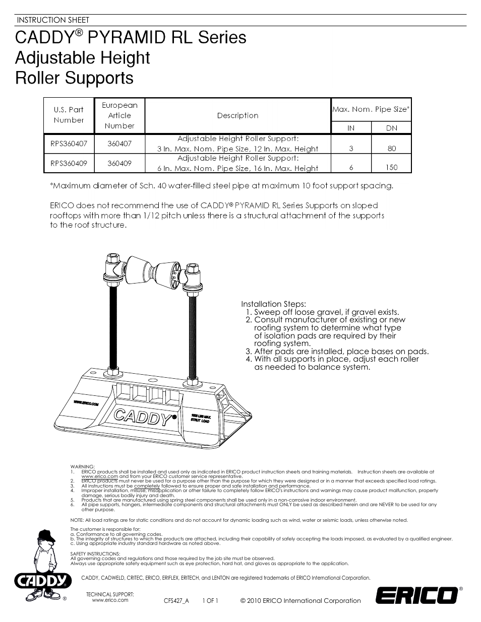 ERICO RL Series CADDY ADJ PYRAMID RL ADJ User Manual | 1 page