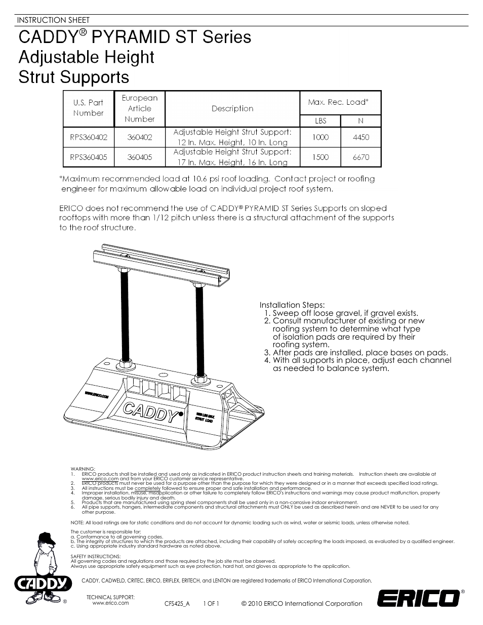 ERICO ST Series CADDY PYRAMID ST ADJ User Manual | 1 page