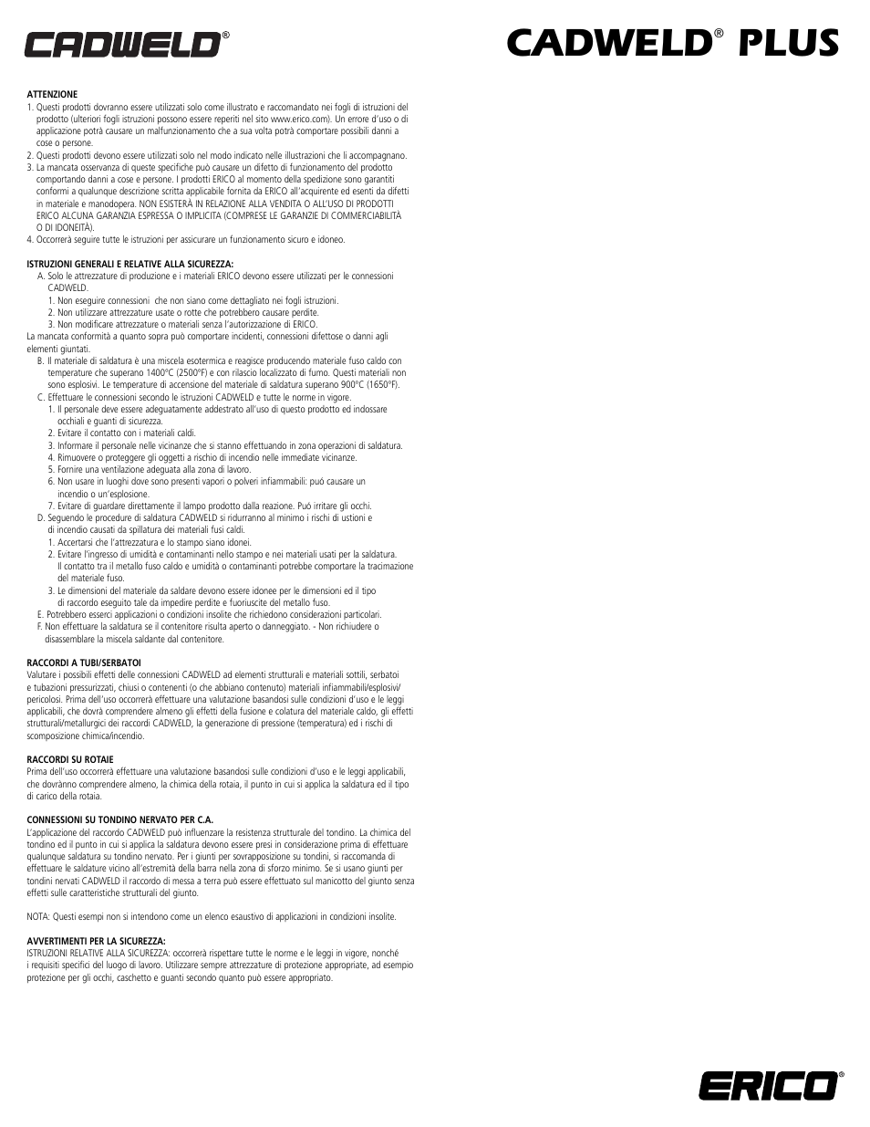Cadweld, Plus | ERICO CADWELD PLUS User Manual | Page 4 / 4