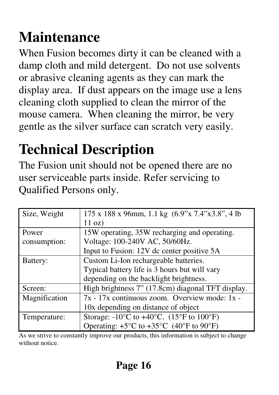 Maintenance, Technical description, Page 16 | Eschenbach Optik Fusion User Manual | Page 17 / 20