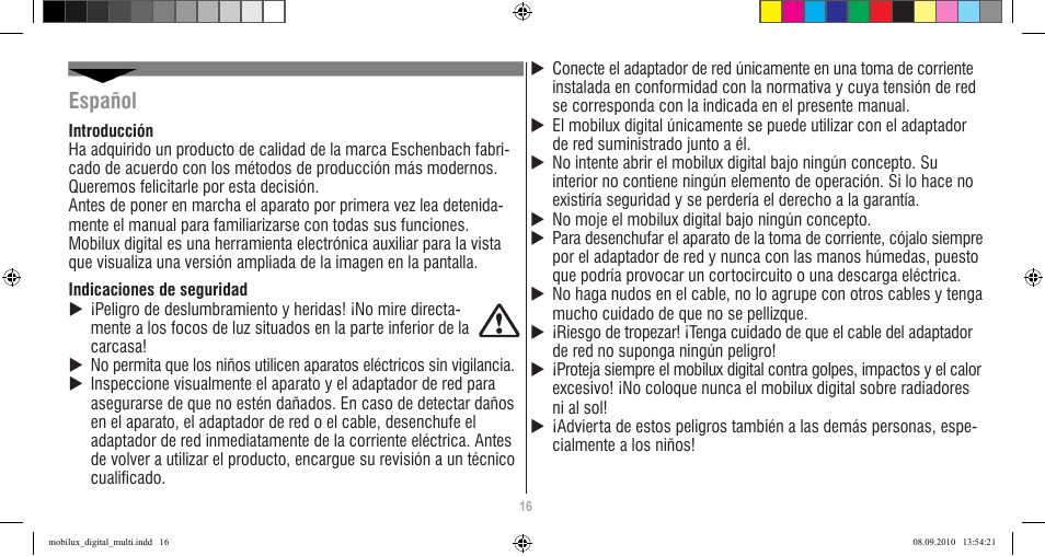 Español | Eschenbach Optik Mobilux Digital User Manual | Page 16 / 48