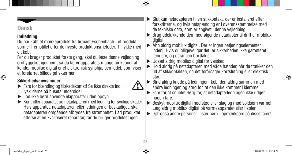 Dansk | Eschenbach Optik Mobilux Digital User Manual | Page 23 / 48