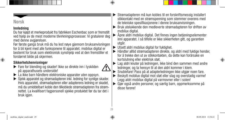 Norsk | Eschenbach Optik Mobilux Digital User Manual | Page 29 / 48