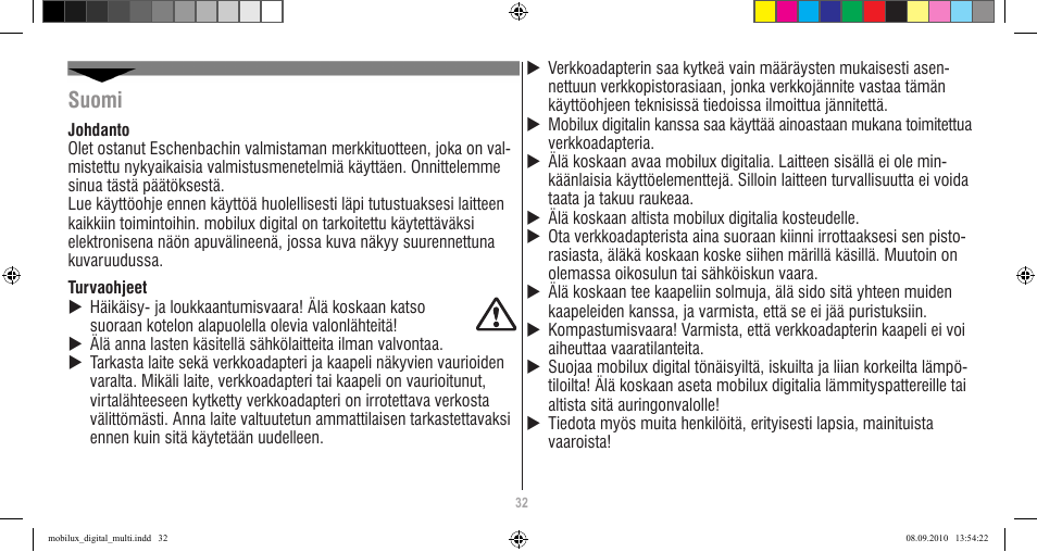 Suomi | Eschenbach Optik Mobilux Digital User Manual | Page 32 / 48