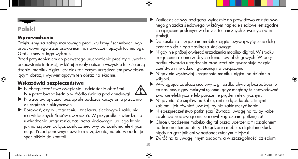 Polski | Eschenbach Optik Mobilux Digital User Manual | Page 35 / 48