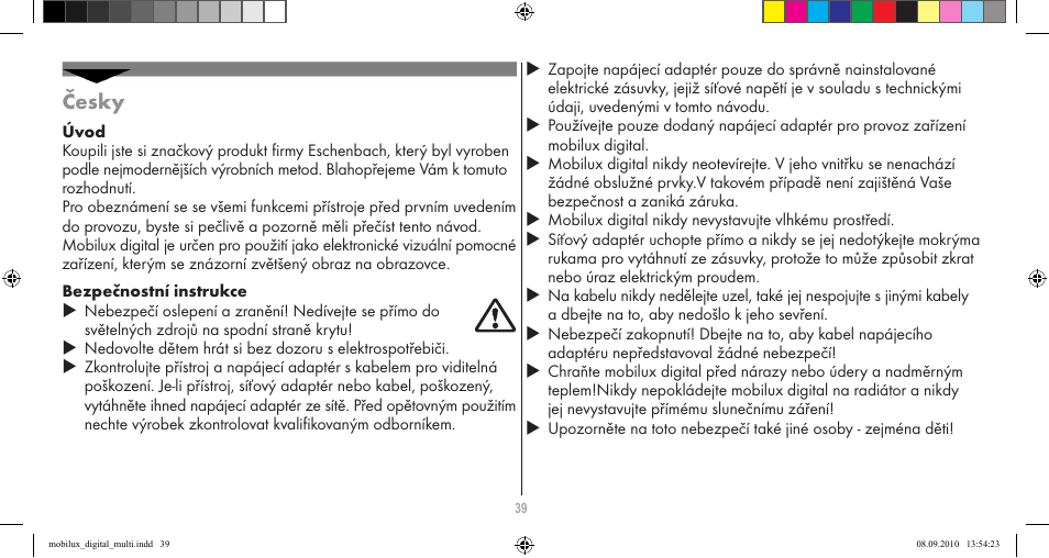 Česky | Eschenbach Optik Mobilux Digital User Manual | Page 39 / 48