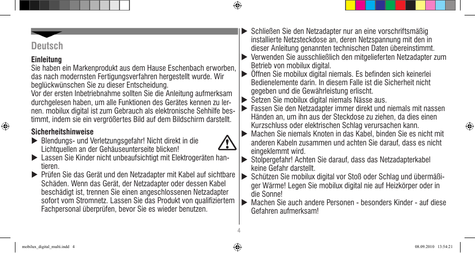 Deutsch | Eschenbach Optik Mobilux Digital User Manual | Page 4 / 48