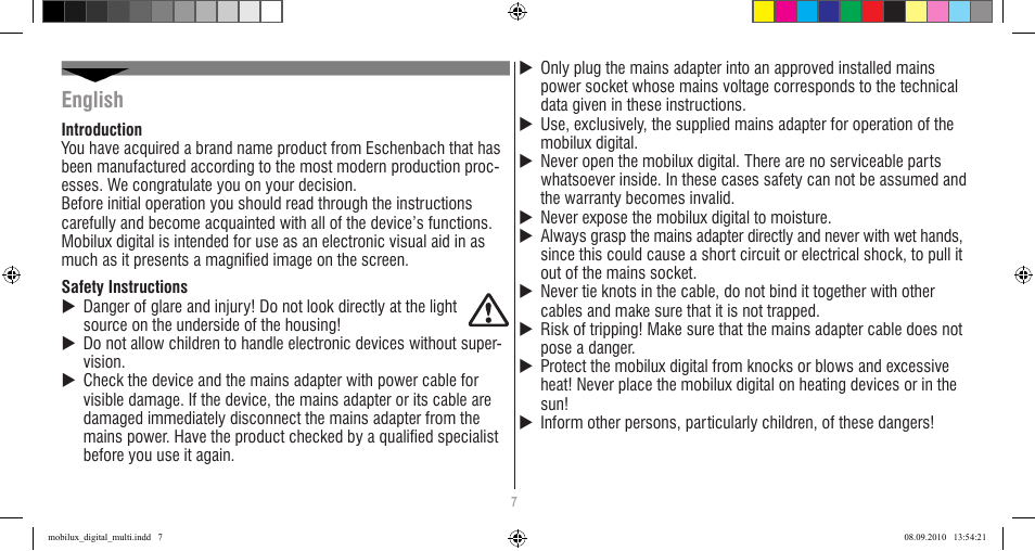 English | Eschenbach Optik Mobilux Digital User Manual | Page 7 / 48