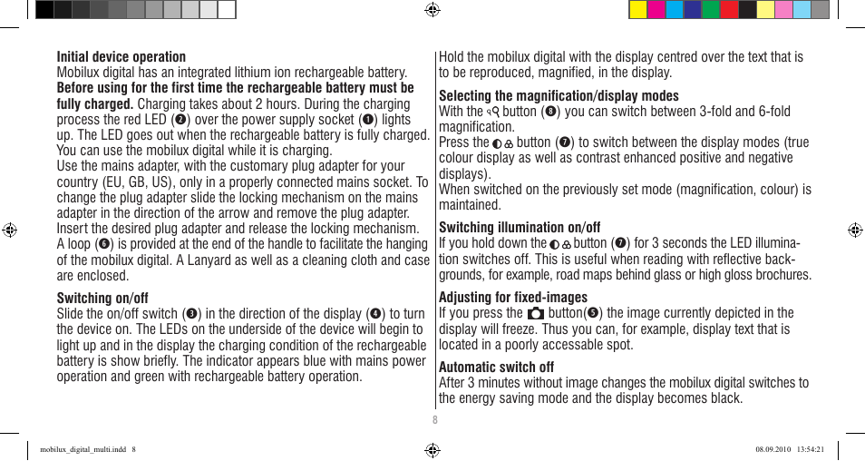 Eschenbach Optik Mobilux Digital User Manual | Page 8 / 48