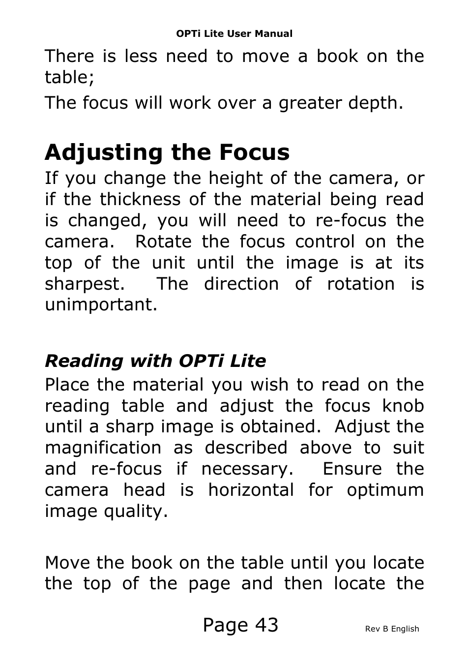 Adjusting the focus, Page 43 | Eschenbach Optik Opti Lite User Manual | Page 44 / 52