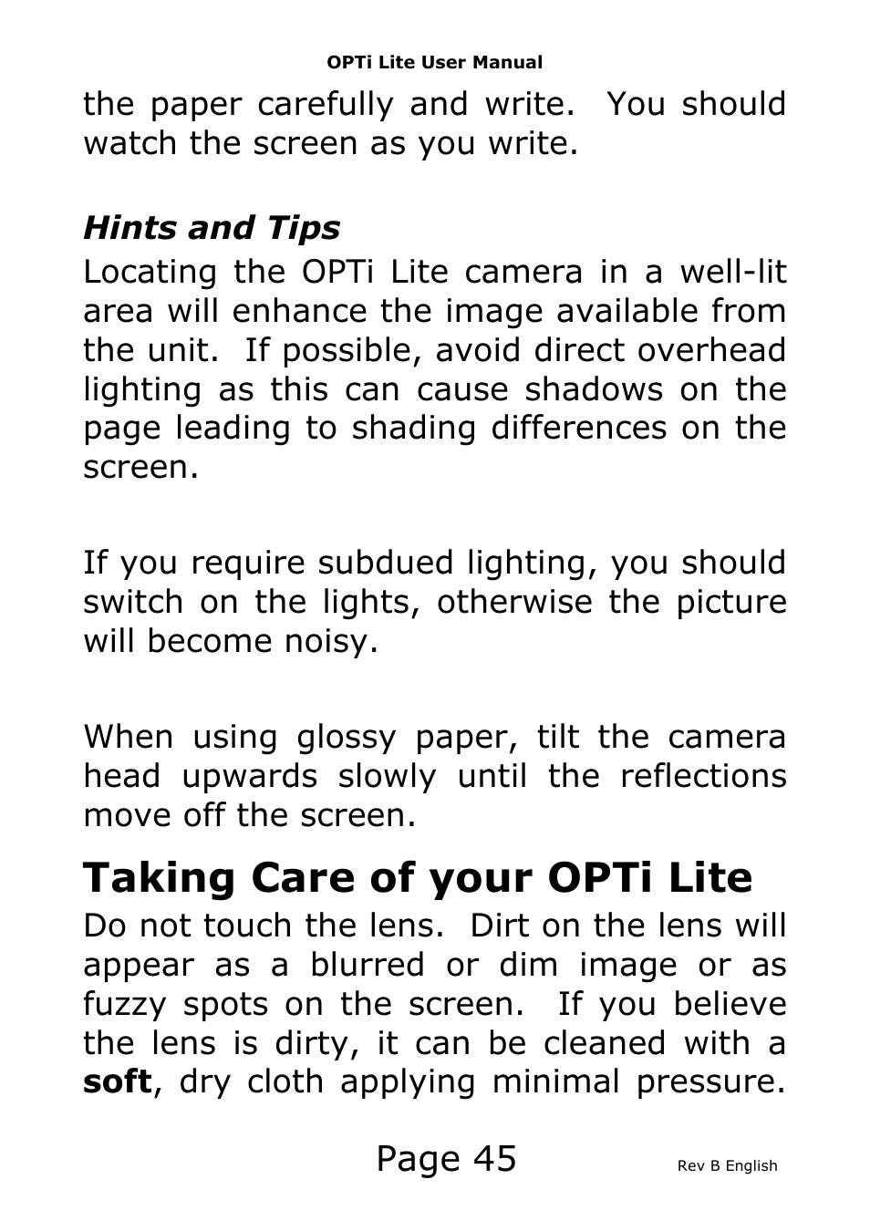 Taking care of your opti lite, Page 45 | Eschenbach Optik Opti Lite User Manual | Page 46 / 52