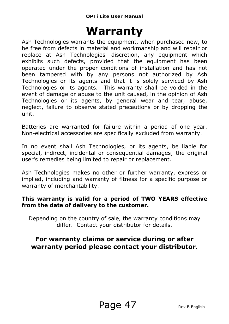 Warranty, Page 47 | Eschenbach Optik Opti Lite User Manual | Page 48 / 52