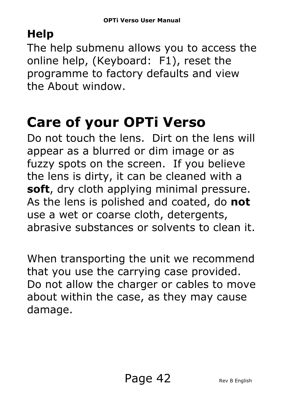 Care of your opti verso, Page 42 | Eschenbach Optik Opti Verso User Manual | Page 43 / 47