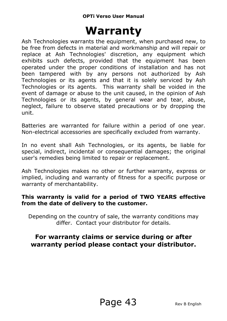 Warranty, Page 43 | Eschenbach Optik Opti Verso User Manual | Page 44 / 47