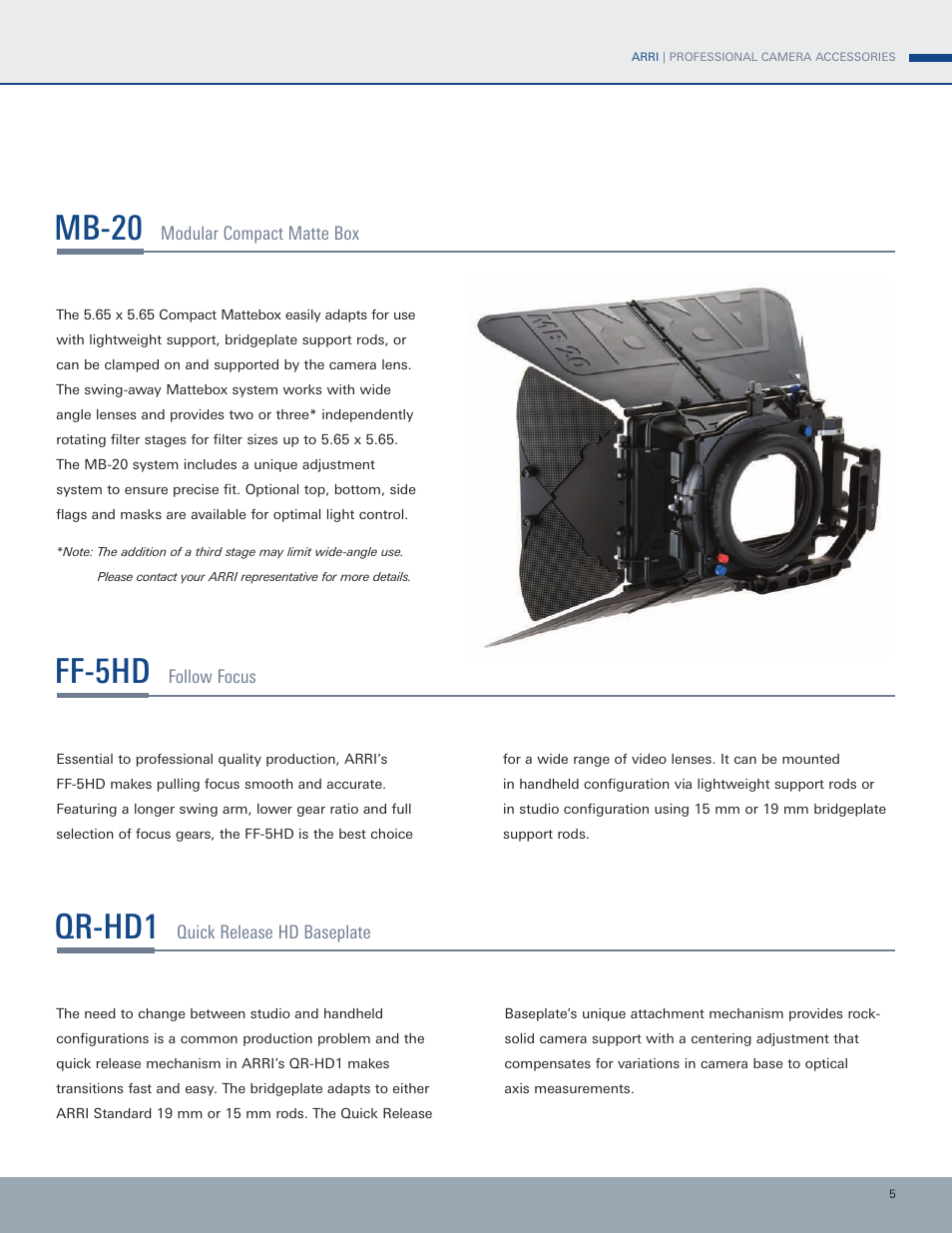 Mb-20, Ff-5hd, Qr-hd1 | ARRI Mattebox MB-20 User Manual | Page 5 / 16