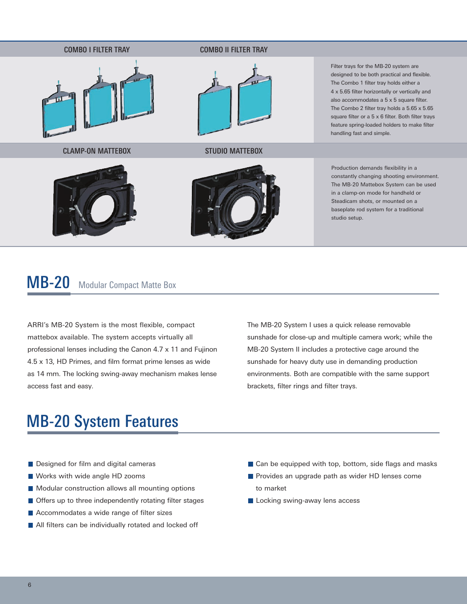 Mb-20, Mb-20 system features, Modular compact matte box | ARRI Mattebox MB-20 User Manual | Page 6 / 16