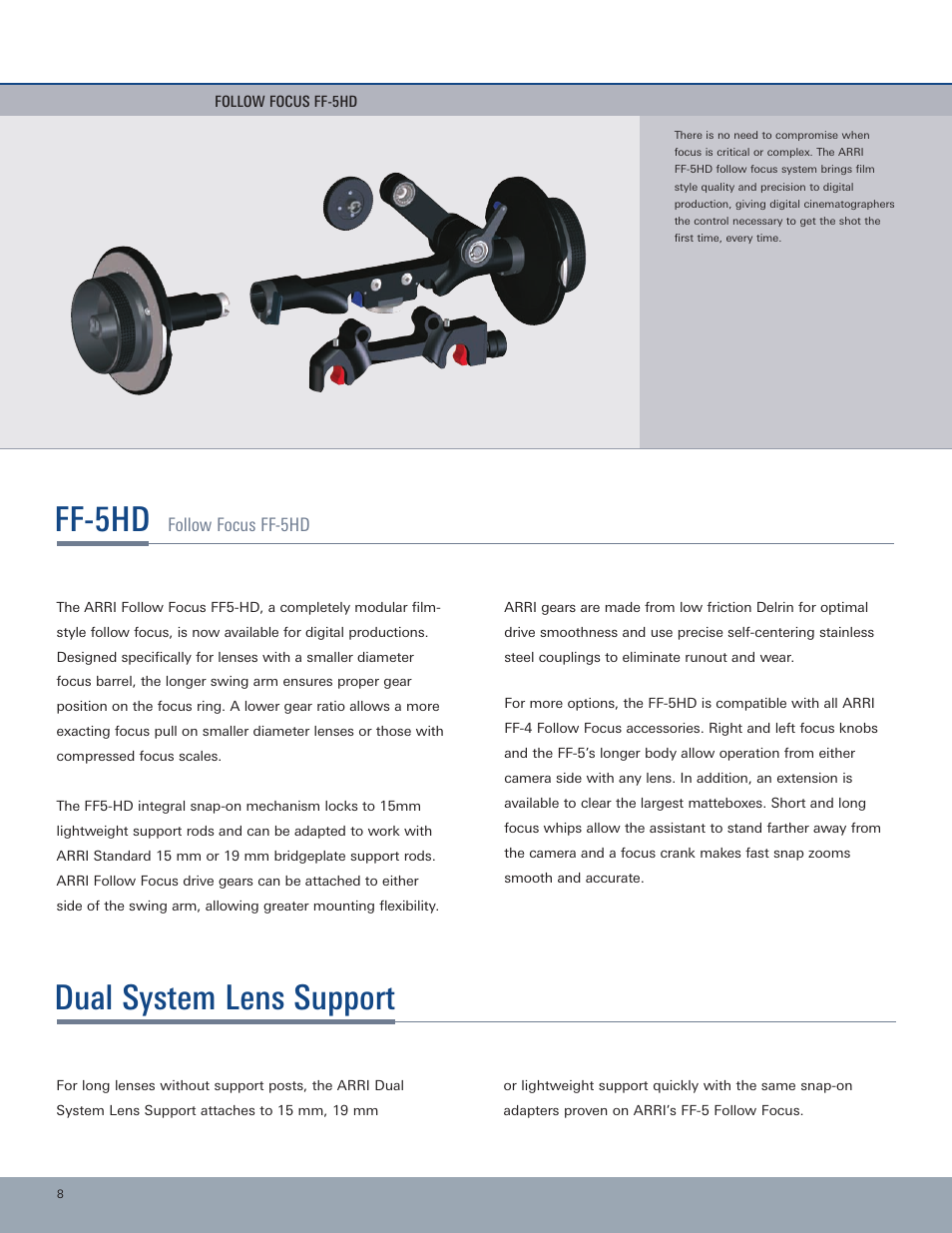 Dual system lens support, Ff-5hd, Follow focus ff-5hd | ARRI Mattebox MB-20 User Manual | Page 8 / 16