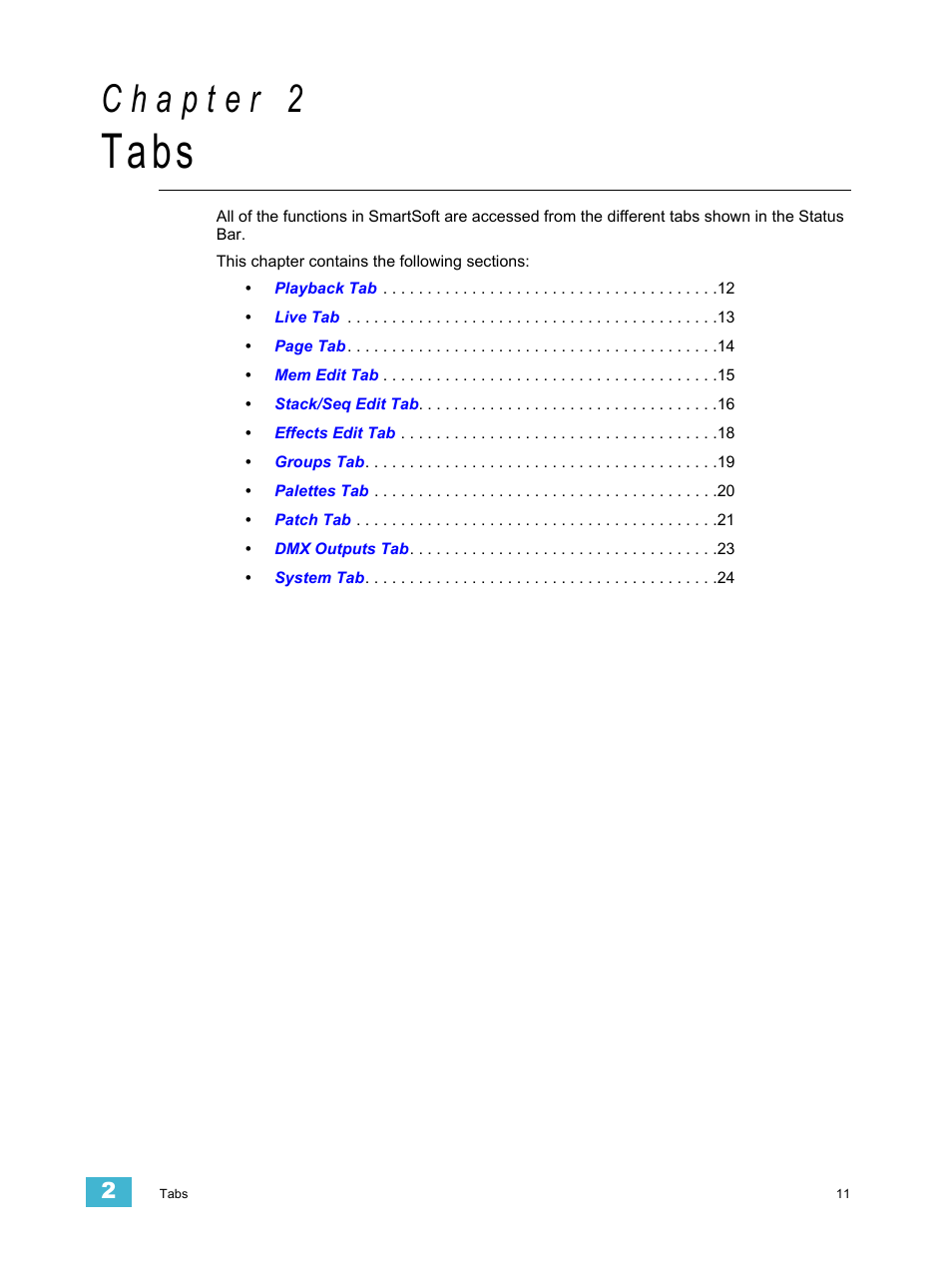 Tabs, C h a p t e r 2 | ETC SmartSoft v3.0.1 User Manual | Page 15 / 32