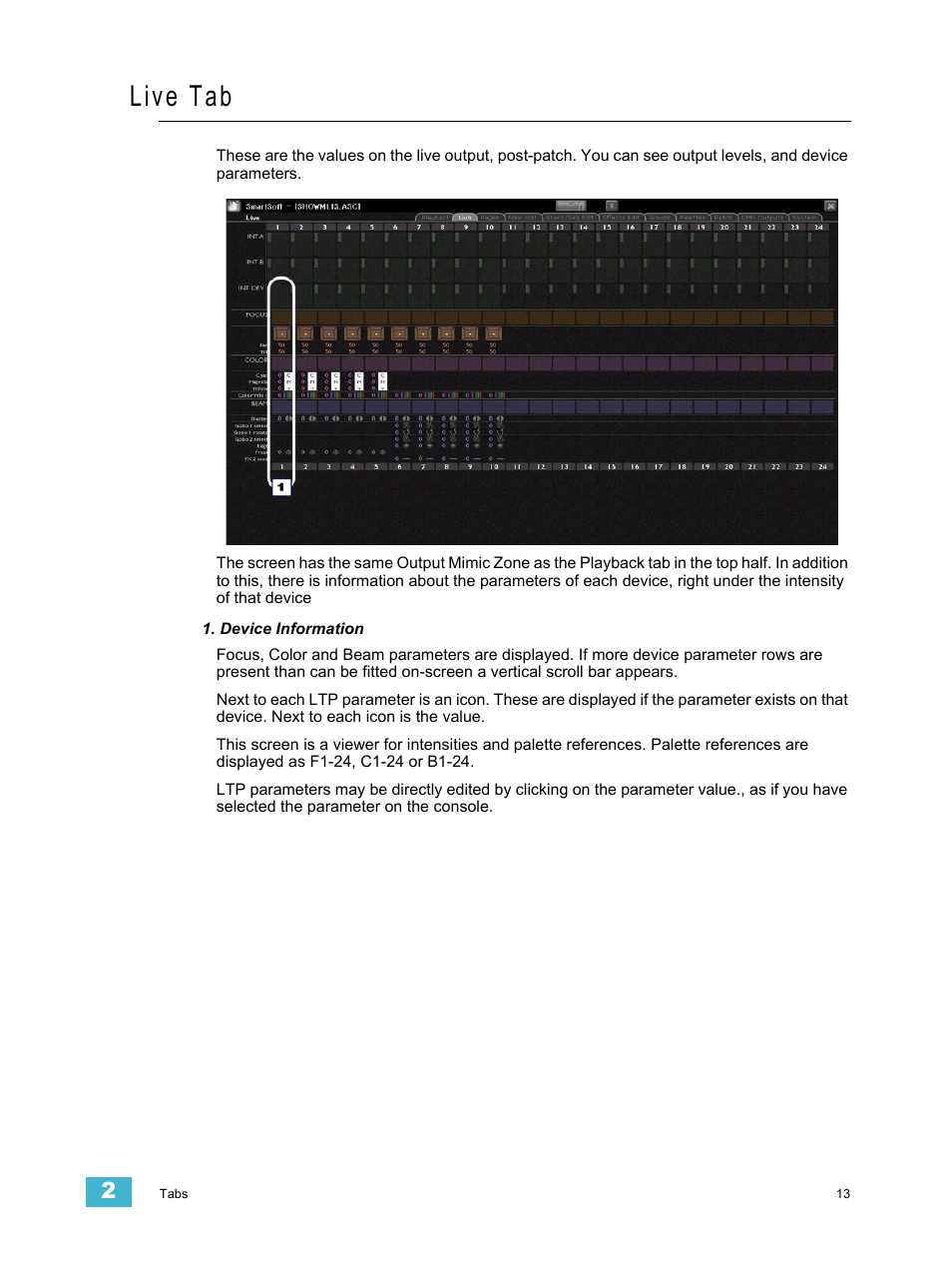 Live tab | ETC SmartSoft v3.0.1 User Manual | Page 17 / 32