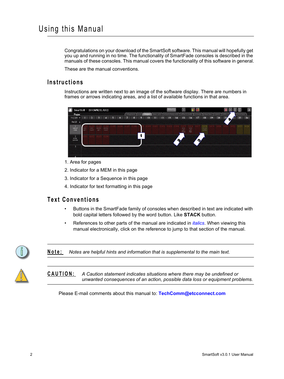 Using this manual, Instructions, Text conventions | Instructions text conventions | ETC SmartSoft v3.0.1 User Manual | Page 6 / 32
