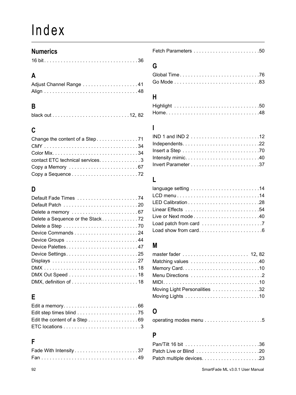 Index | ETC SmartFade ML v3.0.1 User Manual | Page 100 / 104