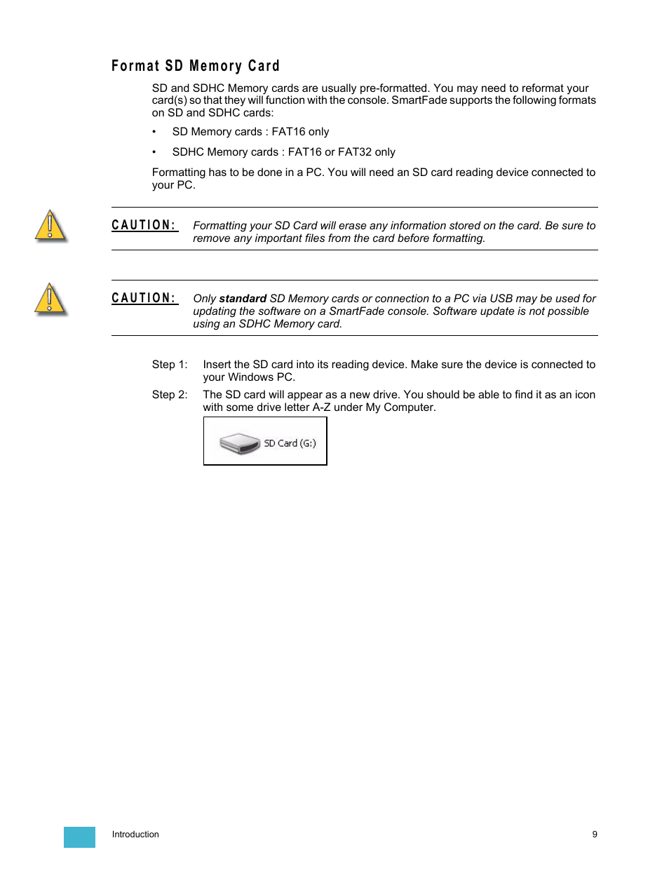 Format sd memory card | ETC SmartFade ML v3.0.1 User Manual | Page 15 / 104