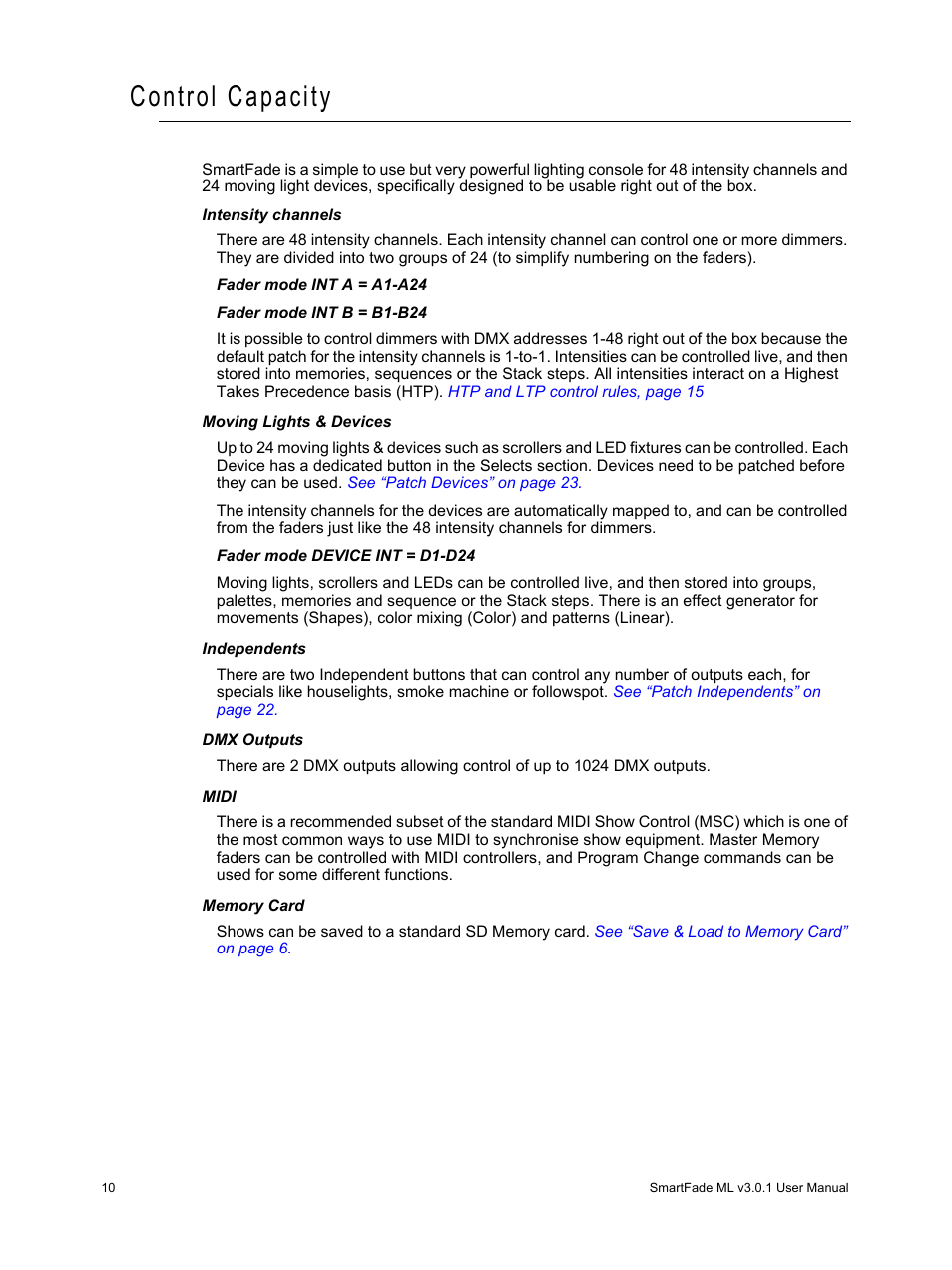 Control capacity | ETC SmartFade ML v3.0.1 User Manual | Page 18 / 104