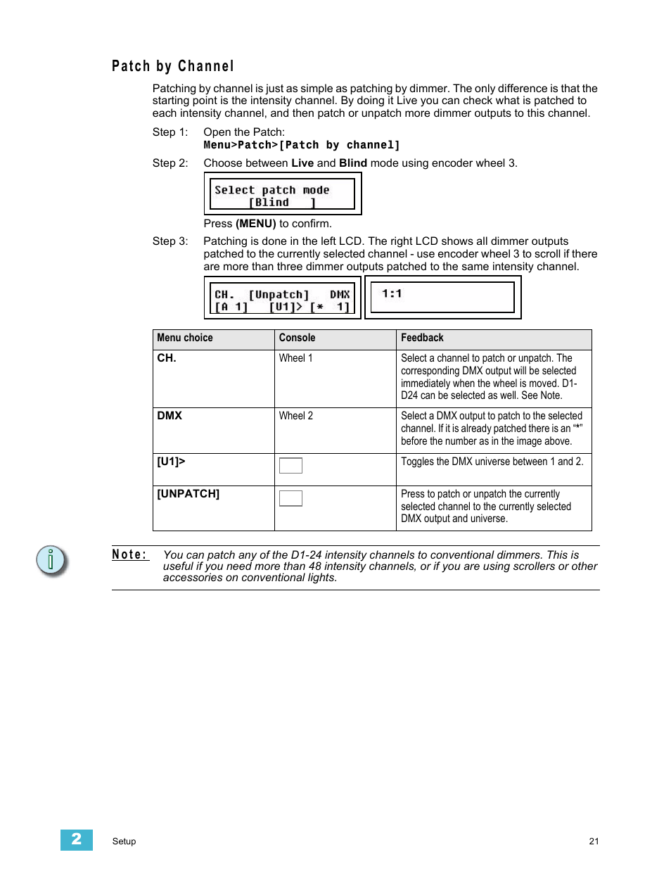 Patch by channel, N o t e | ETC SmartFade ML v3.0.1 User Manual | Page 29 / 104