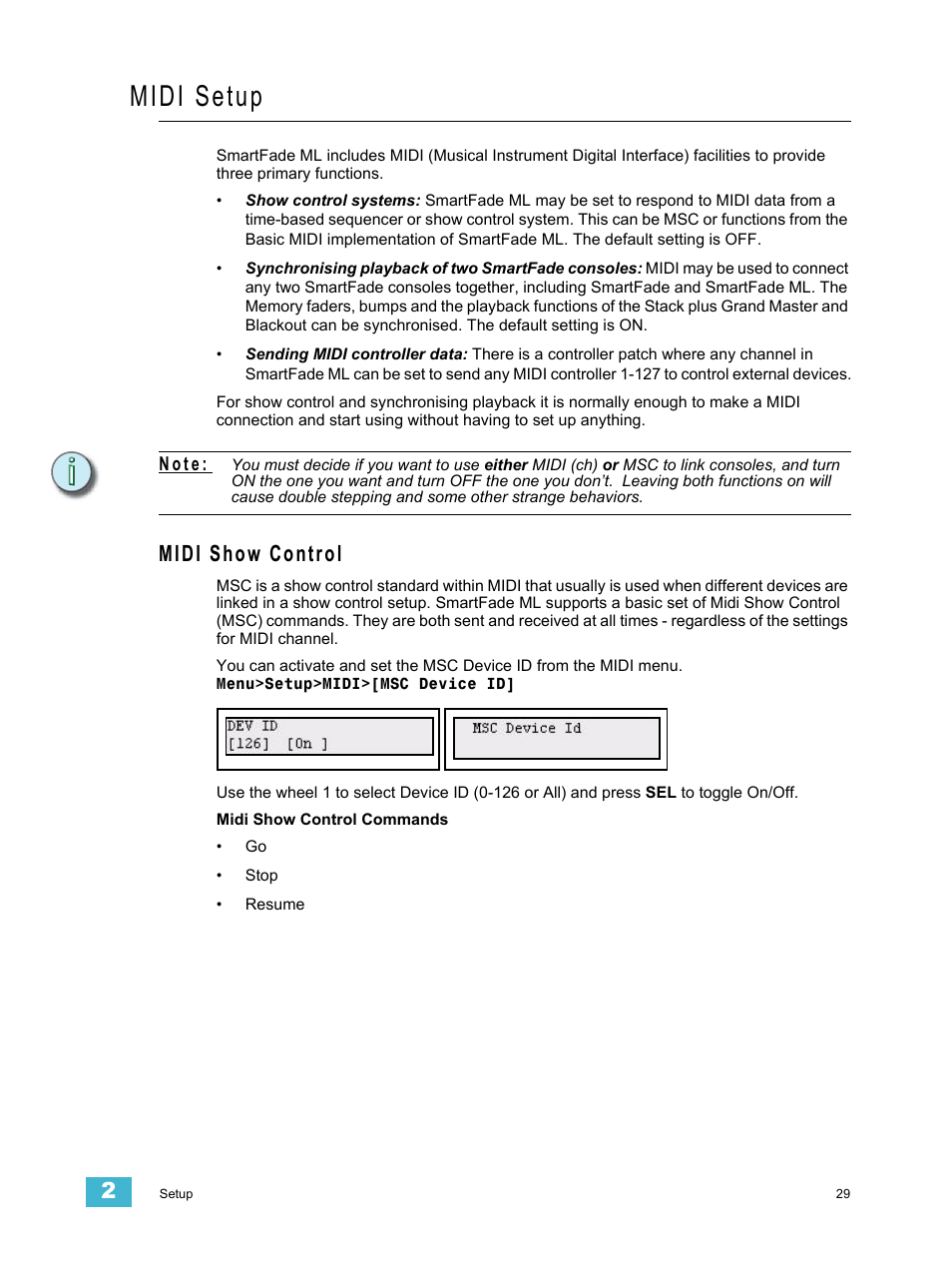 Midi setup, Midi show control | ETC SmartFade ML v3.0.1 User Manual | Page 37 / 104
