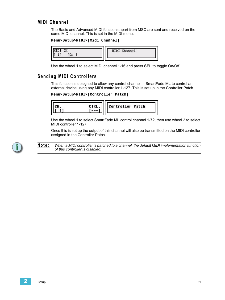 Midi channel, Sending midi controllers, Midi channel sending midi controllers | Annel | ETC SmartFade ML v3.0.1 User Manual | Page 39 / 104