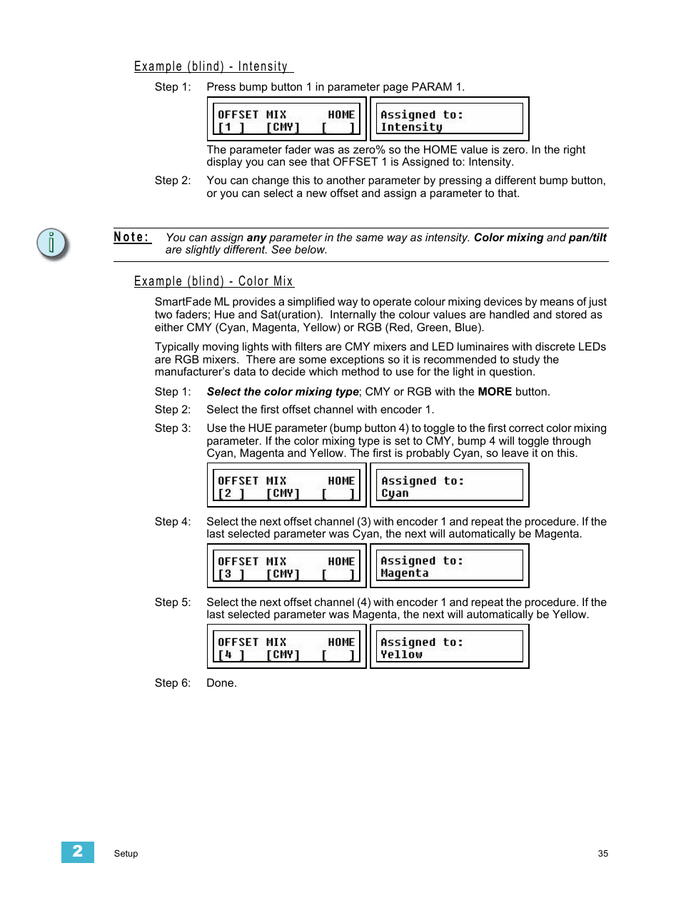 Example (blind) - intensity, Example (blind) - color mix, N o t e | ETC SmartFade ML v3.0.1 User Manual | Page 43 / 104