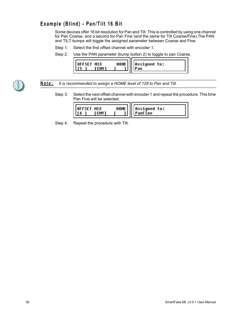 Example (blind) - pan/tilt 16 bit, N o t e | ETC SmartFade ML v3.0.1 User Manual | Page 44 / 104