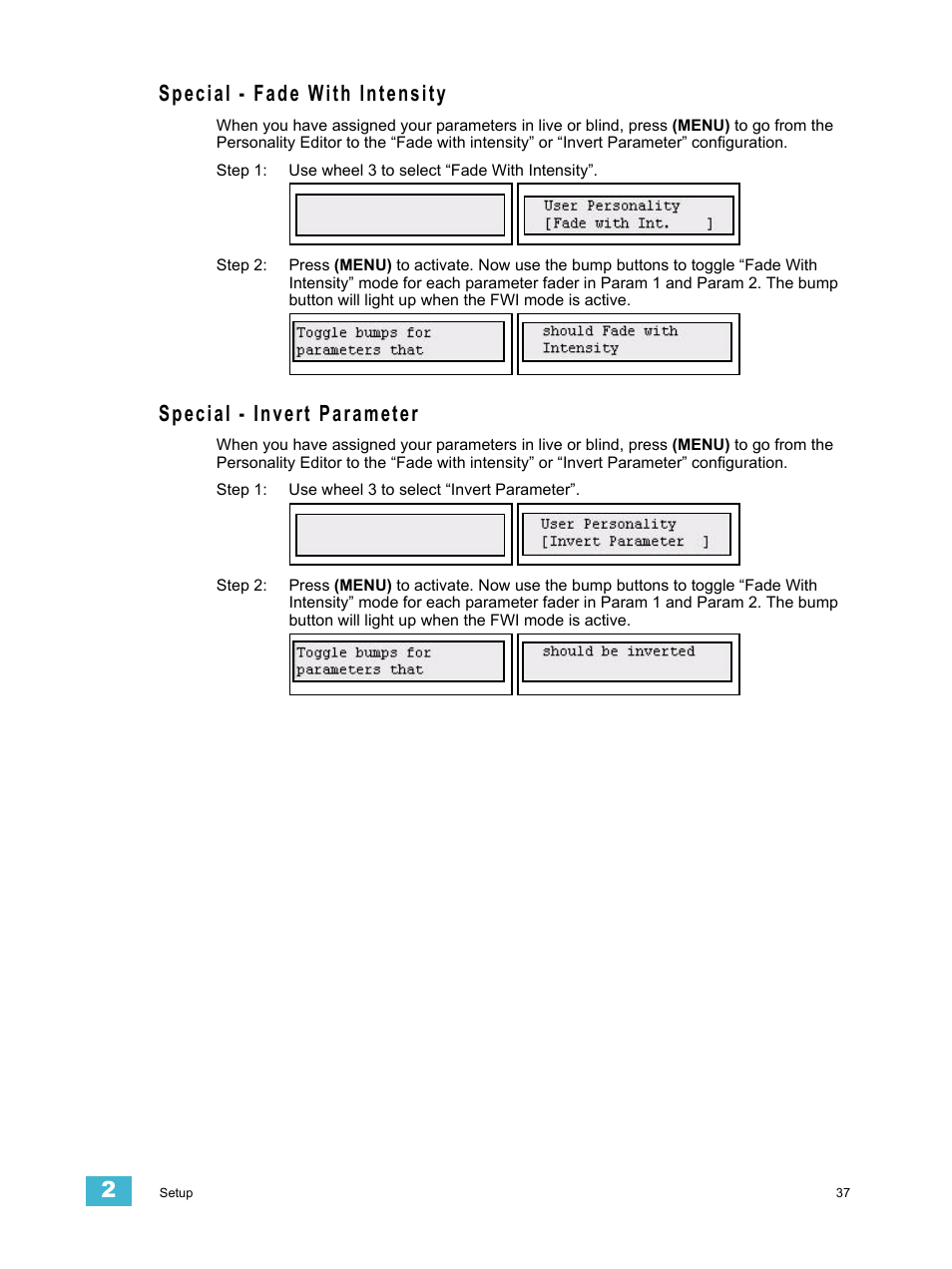 Special - fade with intensity, Special - invert parameter | ETC SmartFade ML v3.0.1 User Manual | Page 45 / 104