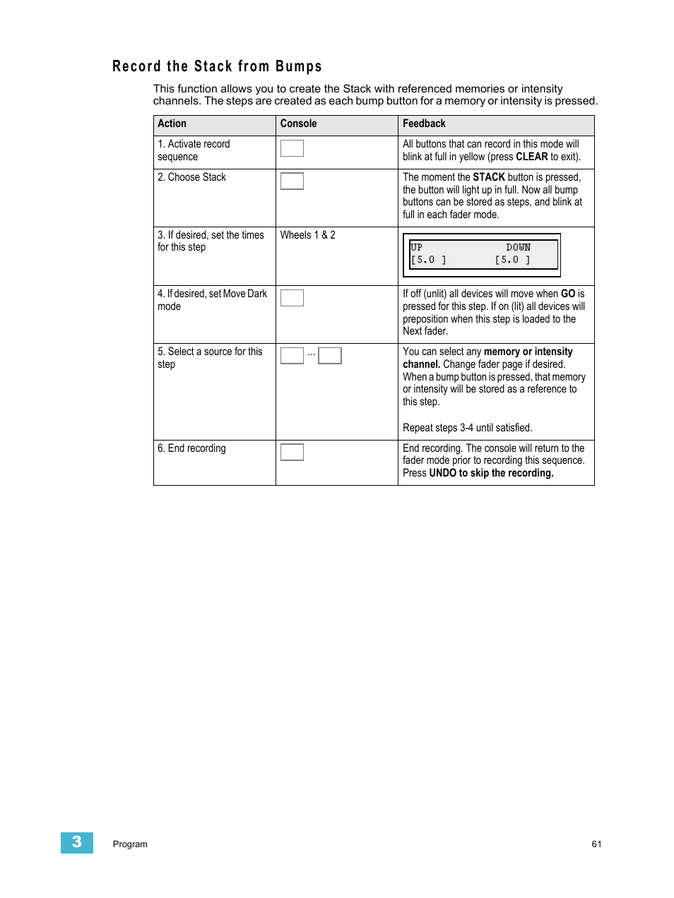 Record the stack from bumps | ETC SmartFade ML v3.0.1 User Manual | Page 69 / 104