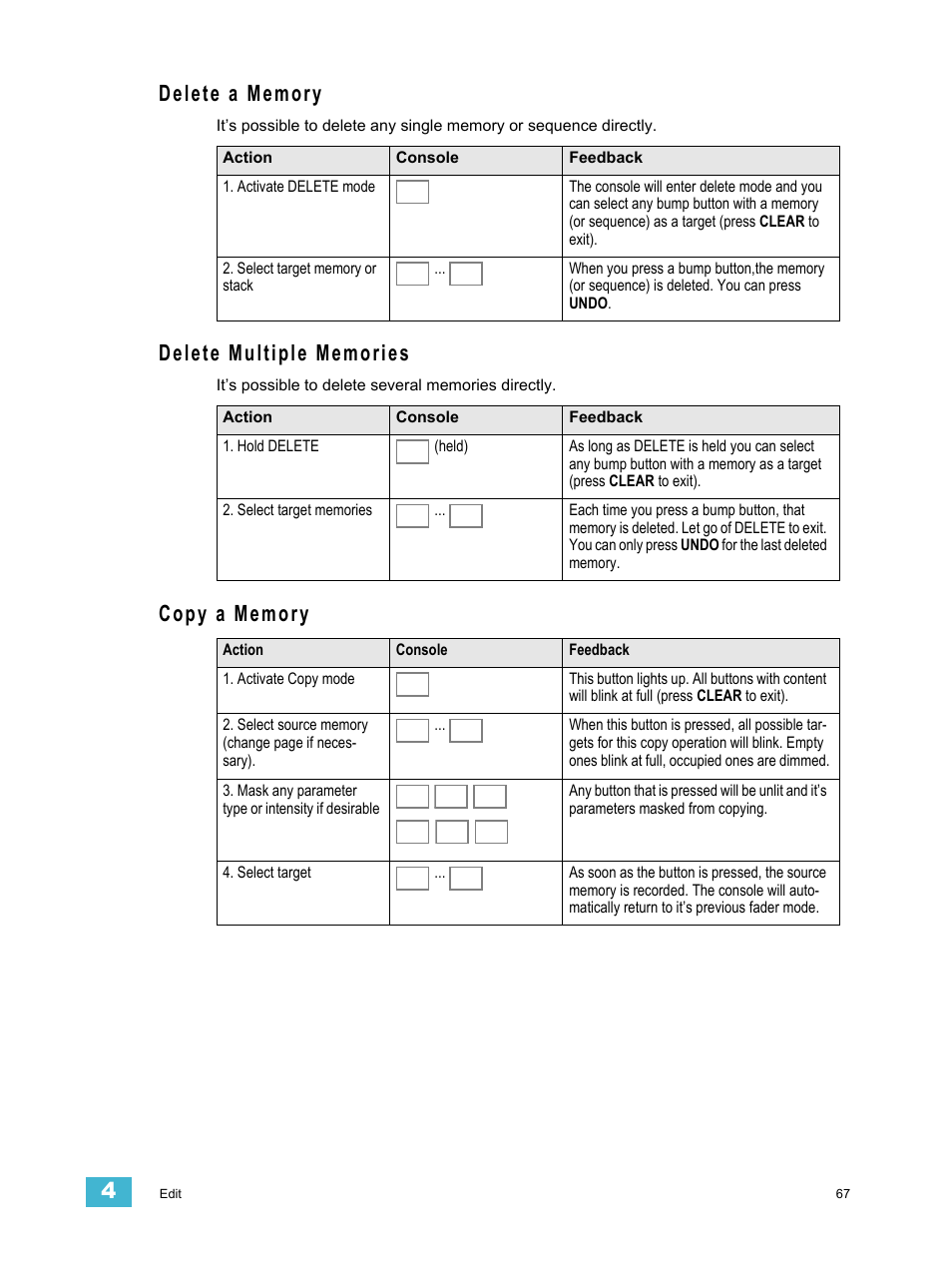 Delete a memory, Delete multiple memories, Copy a memory | ETC SmartFade ML v3.0.1 User Manual | Page 75 / 104