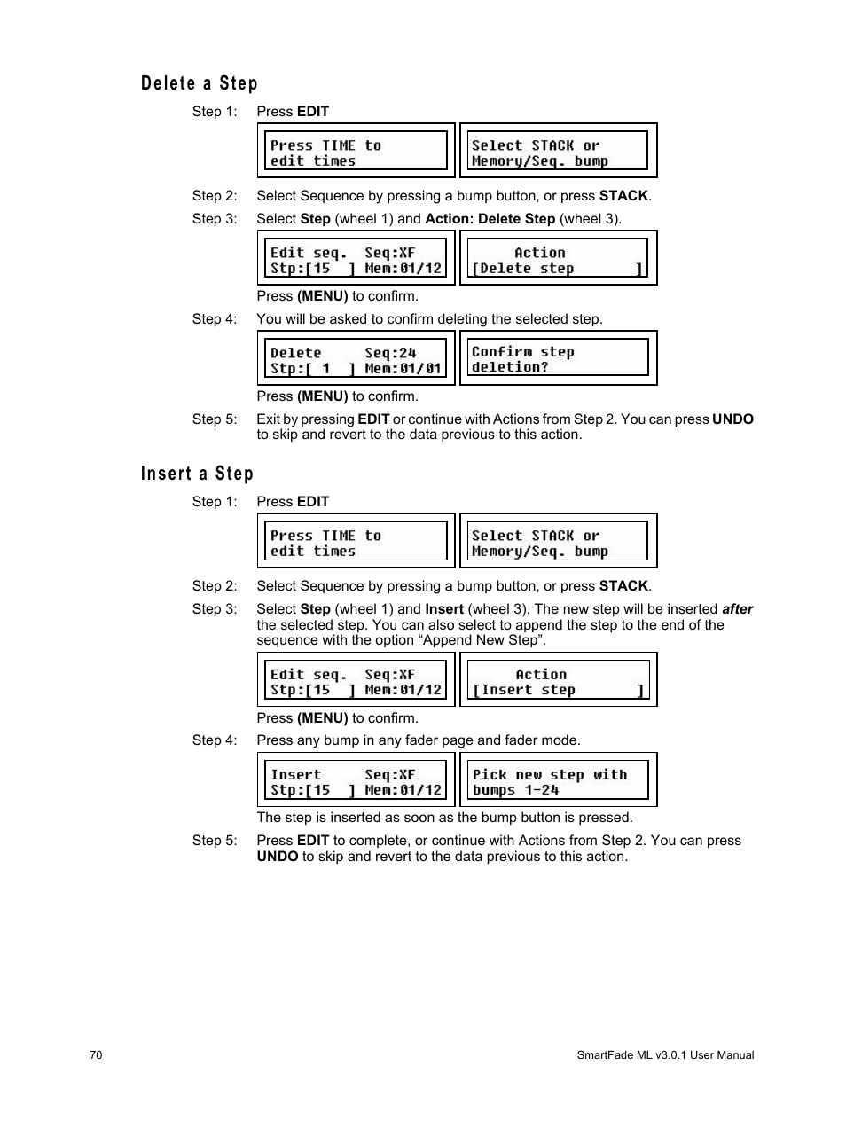 Delete a step, Insert a step, Delete a step insert a step | ETC SmartFade ML v3.0.1 User Manual | Page 78 / 104