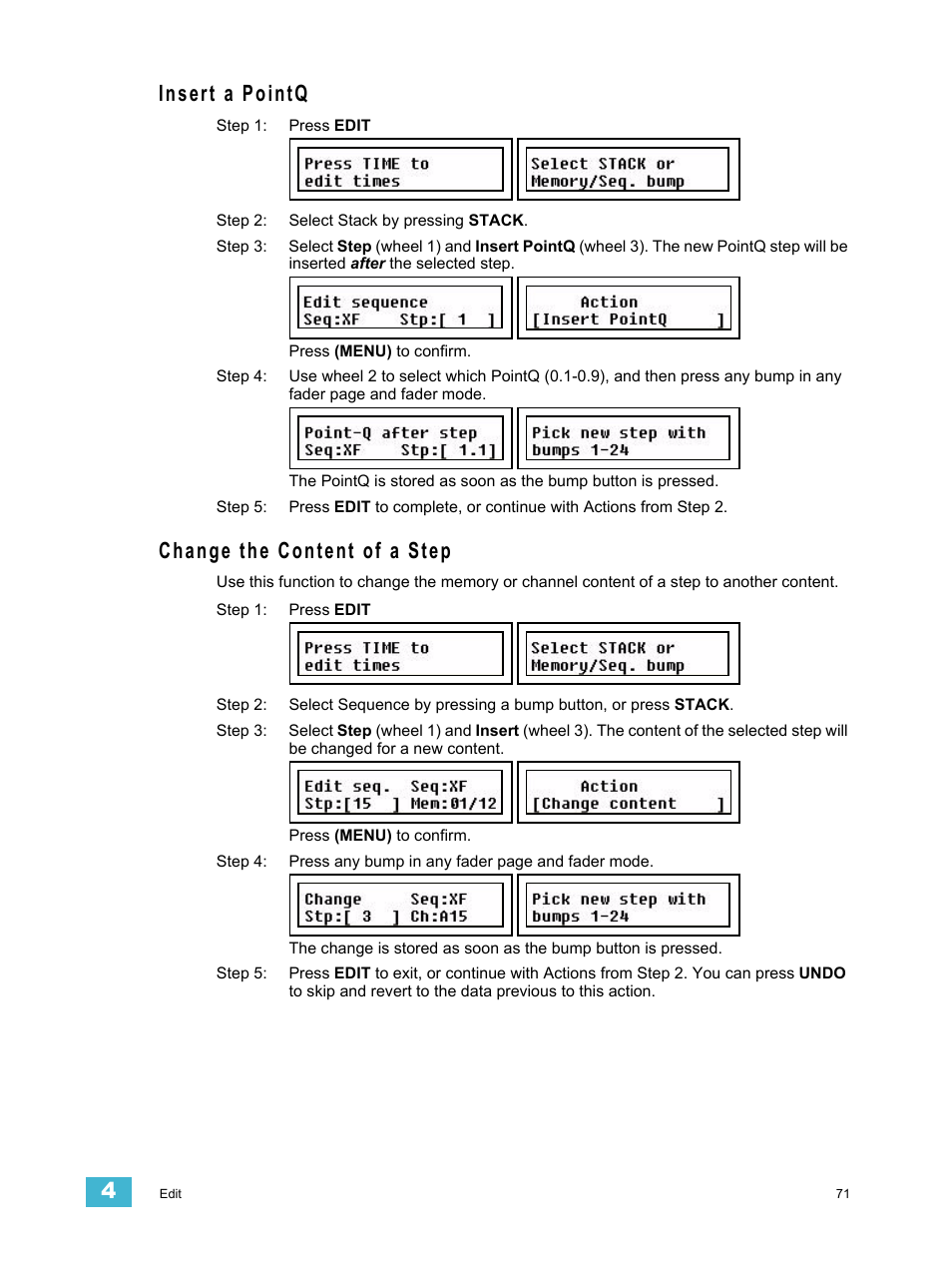 Insert a pointq, Change the content of a step, Insert a pointq change the content of a step | ETC SmartFade ML v3.0.1 User Manual | Page 79 / 104