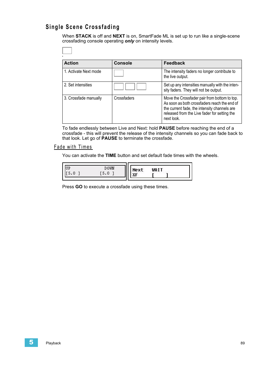 Single scene crossfading, Fade with times, Nction | ETC SmartFade ML v3.0.1 User Manual | Page 97 / 104