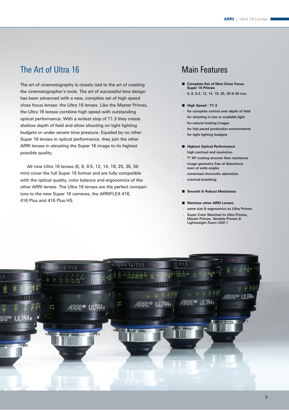 Main features, The art of ultra 16 | ARRI ULTRA 16 User Manual | Page 3 / 12